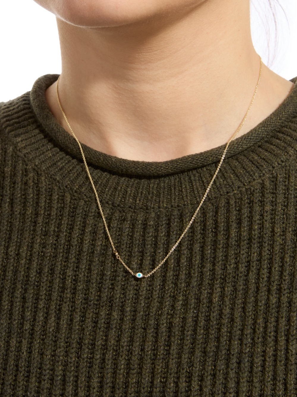 SYDNEY EVAN 
MINI ENAMEL EVIL EYE YELLOW GOLD NECKLACE - Picture 3 of 5